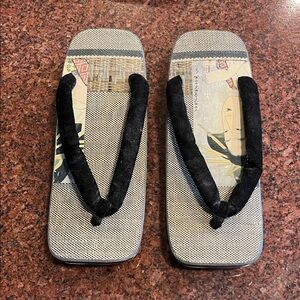 Traditional Japanese Geta Sandals with Black Straps WWII era vintage